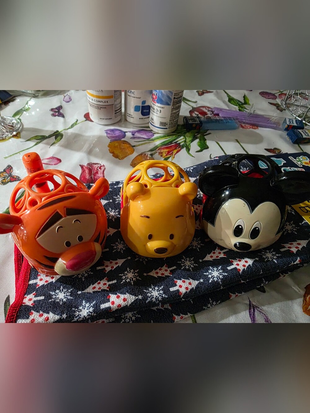 DISNEY TOY Set - Orange tigger Tiger, Yellow Pooh Bear, Black Mickey Mouse